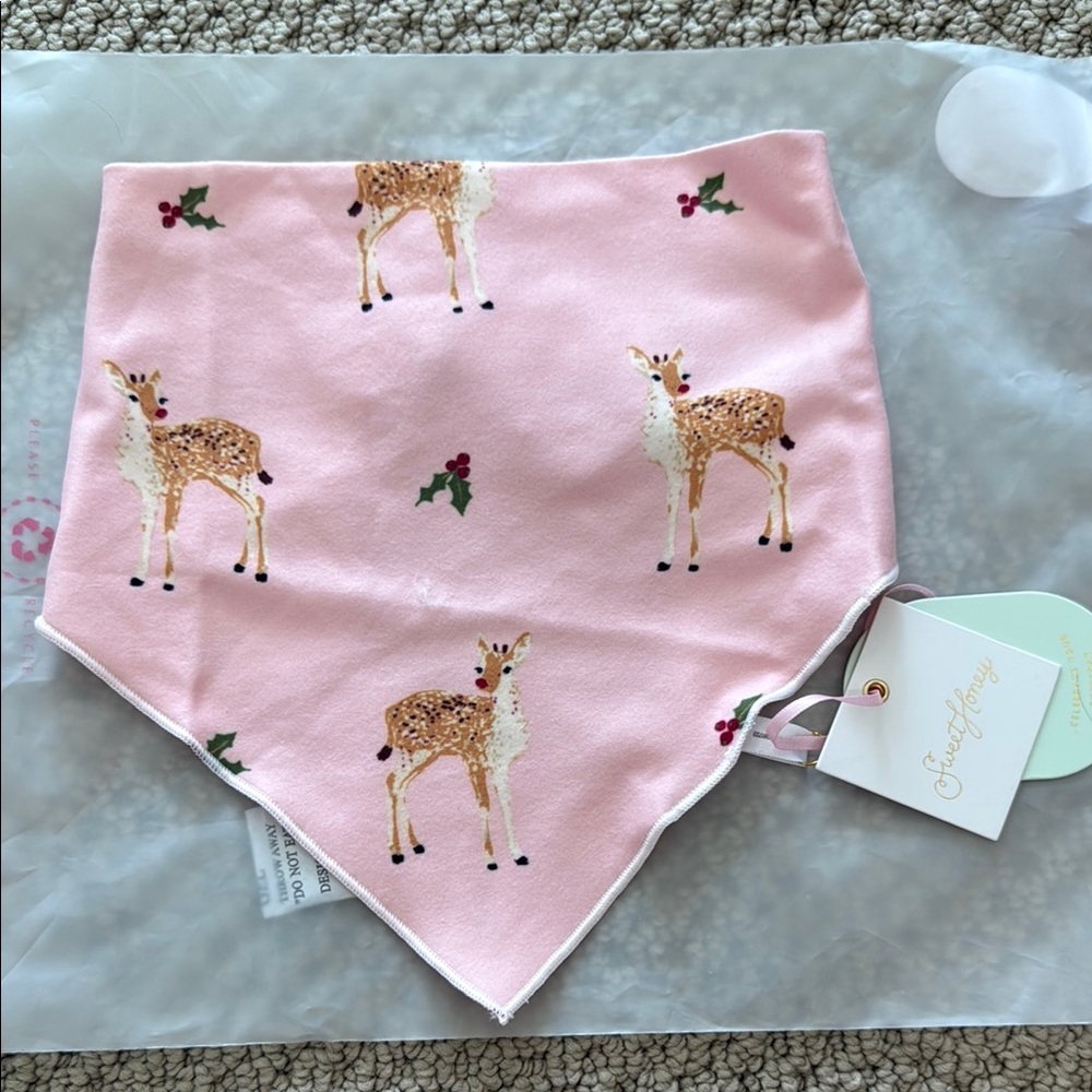 SweetHoney, Christmas Pink Deer Print Dog Bandana